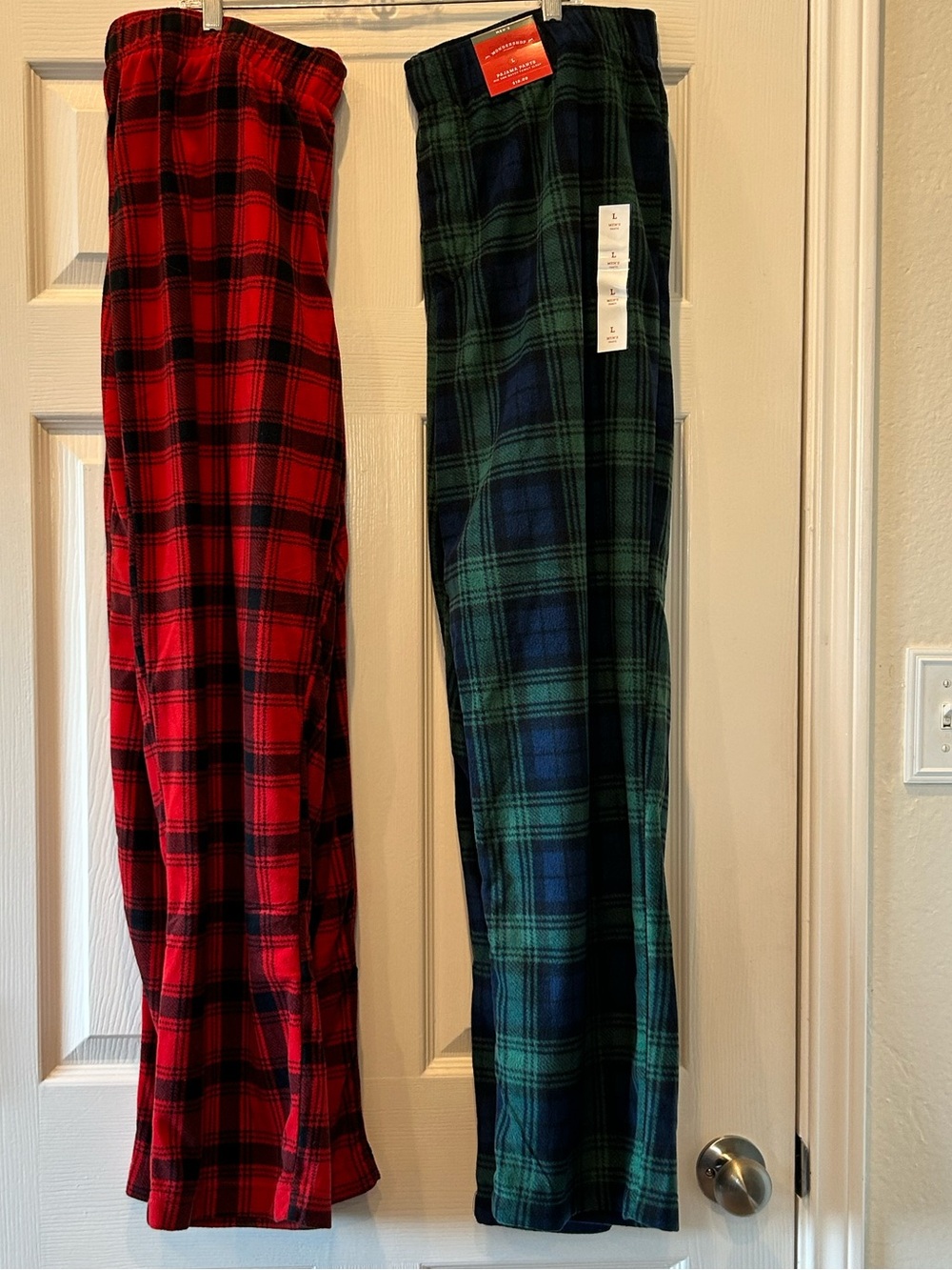 Red & Green Plaid Men’s Pajama Pants Qty 2 Size Large Flannel Feel Wondershop - Picture 2 of 14
